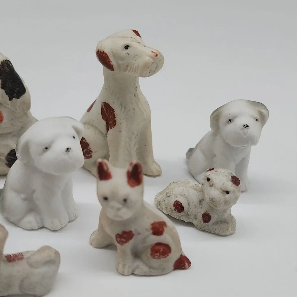 Vintage Antique Bisque Dog Figurines Set Of 10 - Miniature Collectibles Terrier - Picture 6 of 9